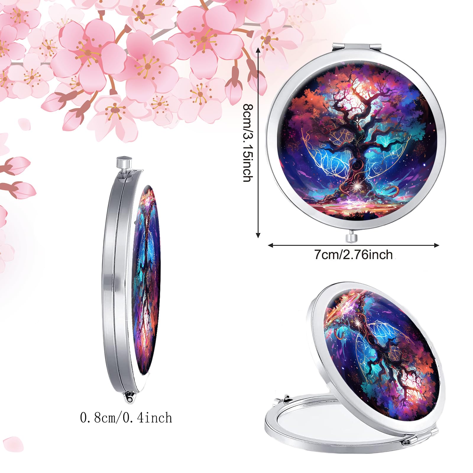 LONNAONE Compact Mirror for Women,Round Mini Pocket Travel Makeup